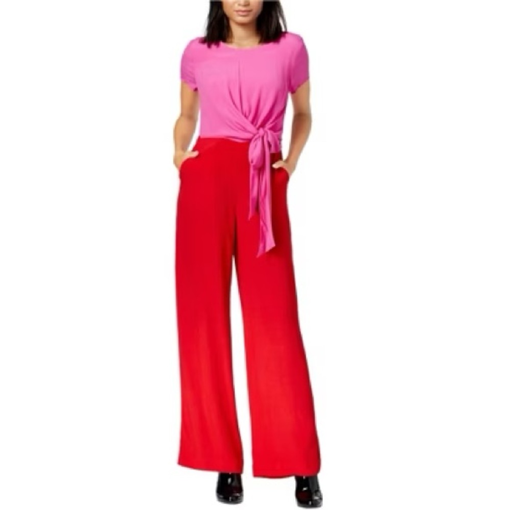 Maison Jules • Pink and Red Color-block Pantsuit NWT